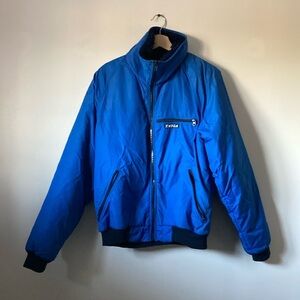 Vintage men’s Taiga Blue Puffer Jacket with Stand-Up Collar and Full-Zip large